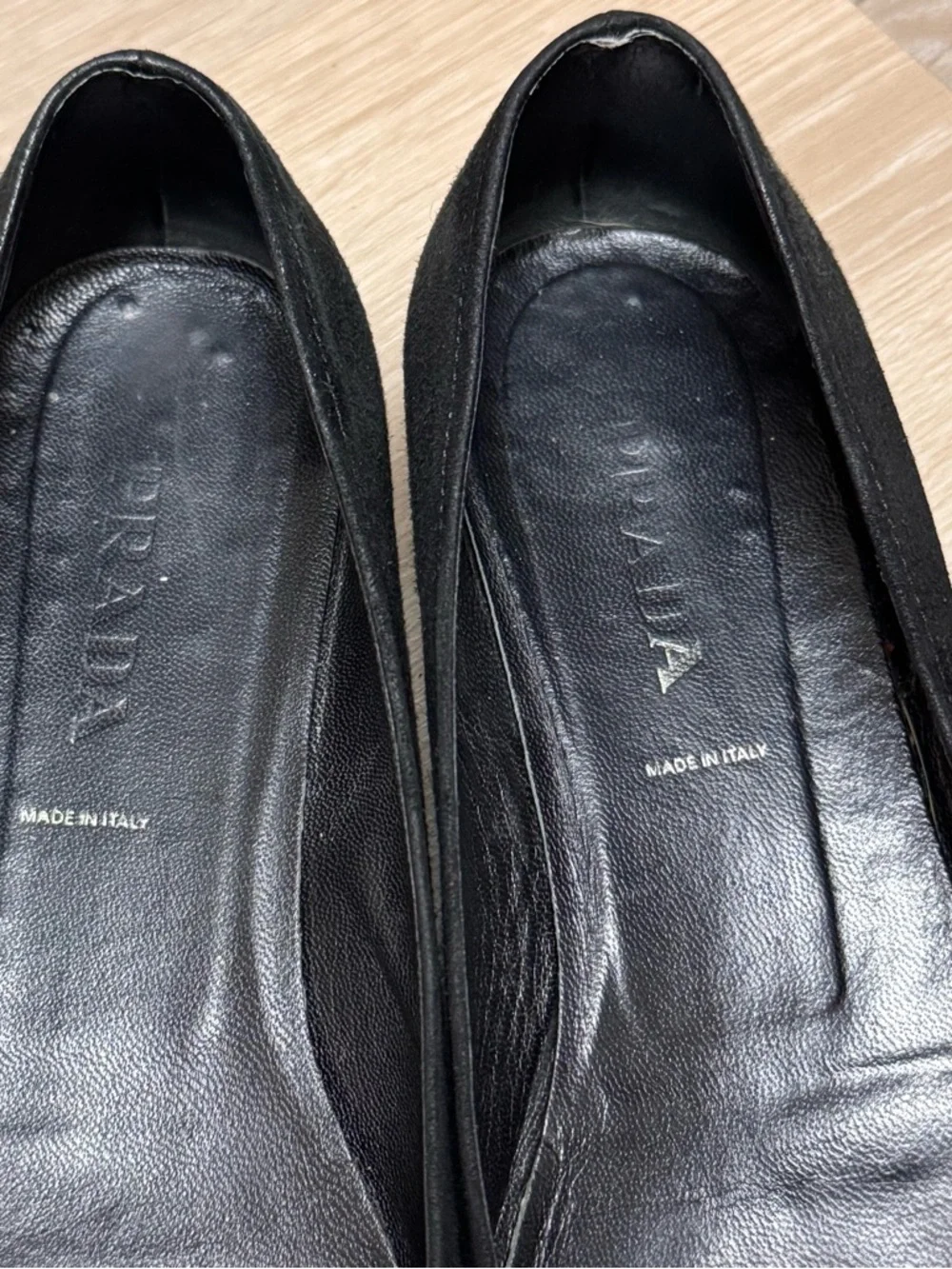 Prada Black Suede Leather Loafer Flats Size 37 US 7 Silver Hardware - Picture 9 of 16